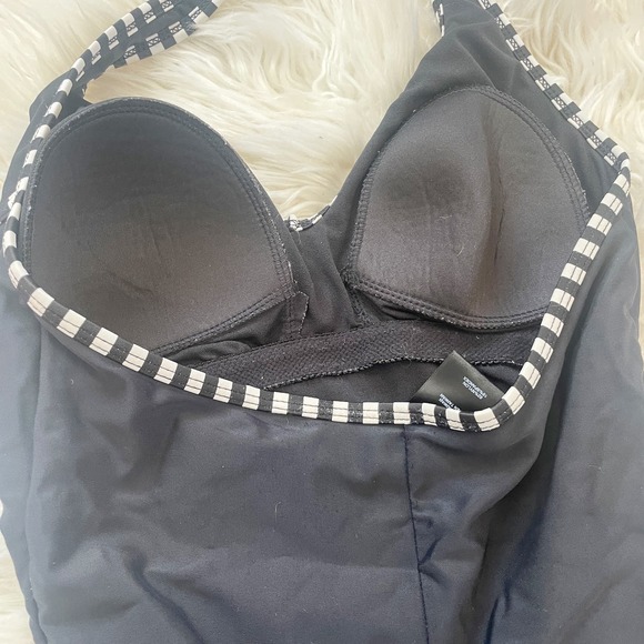 Catalina Women’s Nautical Pin Stripe Black One-Piece Halter Swimsuit Size Small - Picture 6 of 7